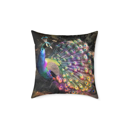 Rainbow Peacock 1 - Square Poly Canvas Pillow - UK