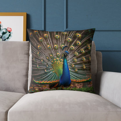 Rainbow Peacock 2 - Square Poly Canvas Pillow - UK