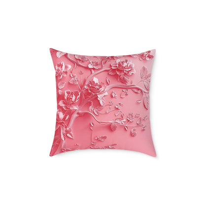 Pink Vine 2 Chinoiseries - Square Poly Canvas Pillow UK