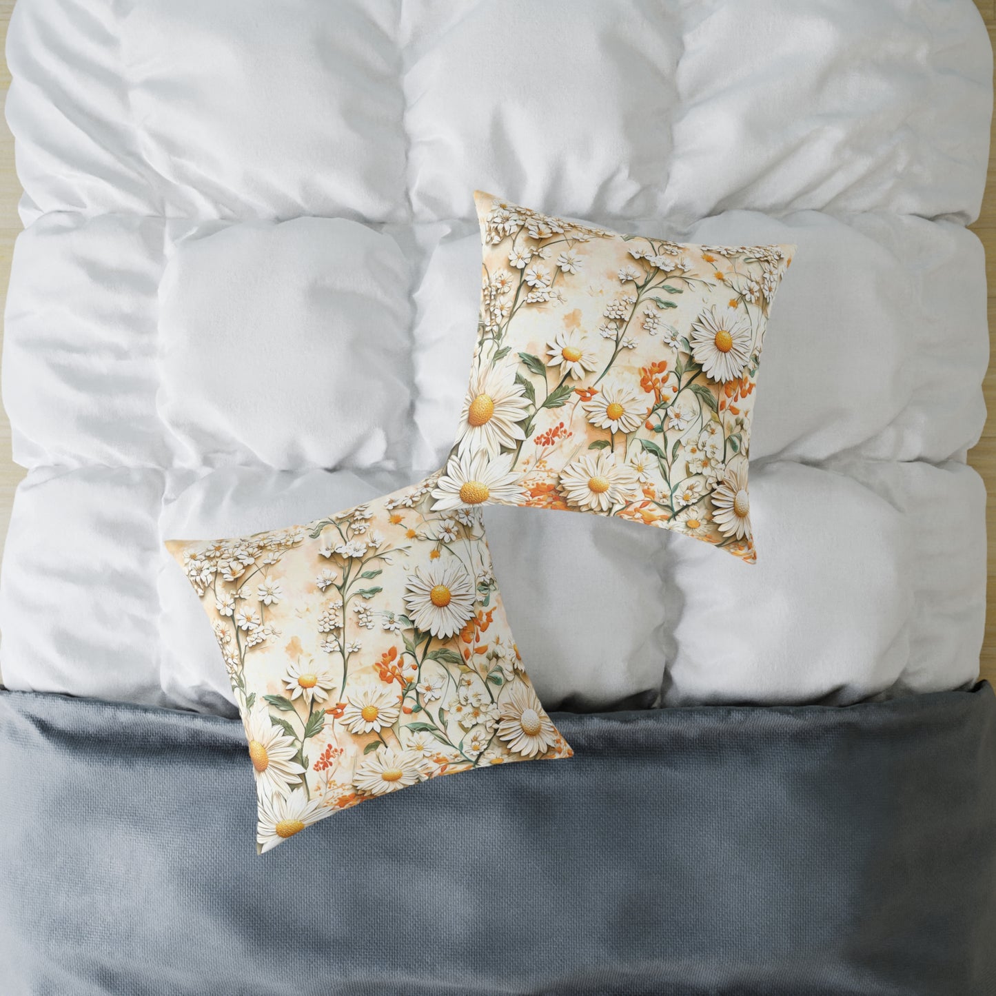 **Flowers Chinoiseries 3 - Square Poly Canvas Pillow UK