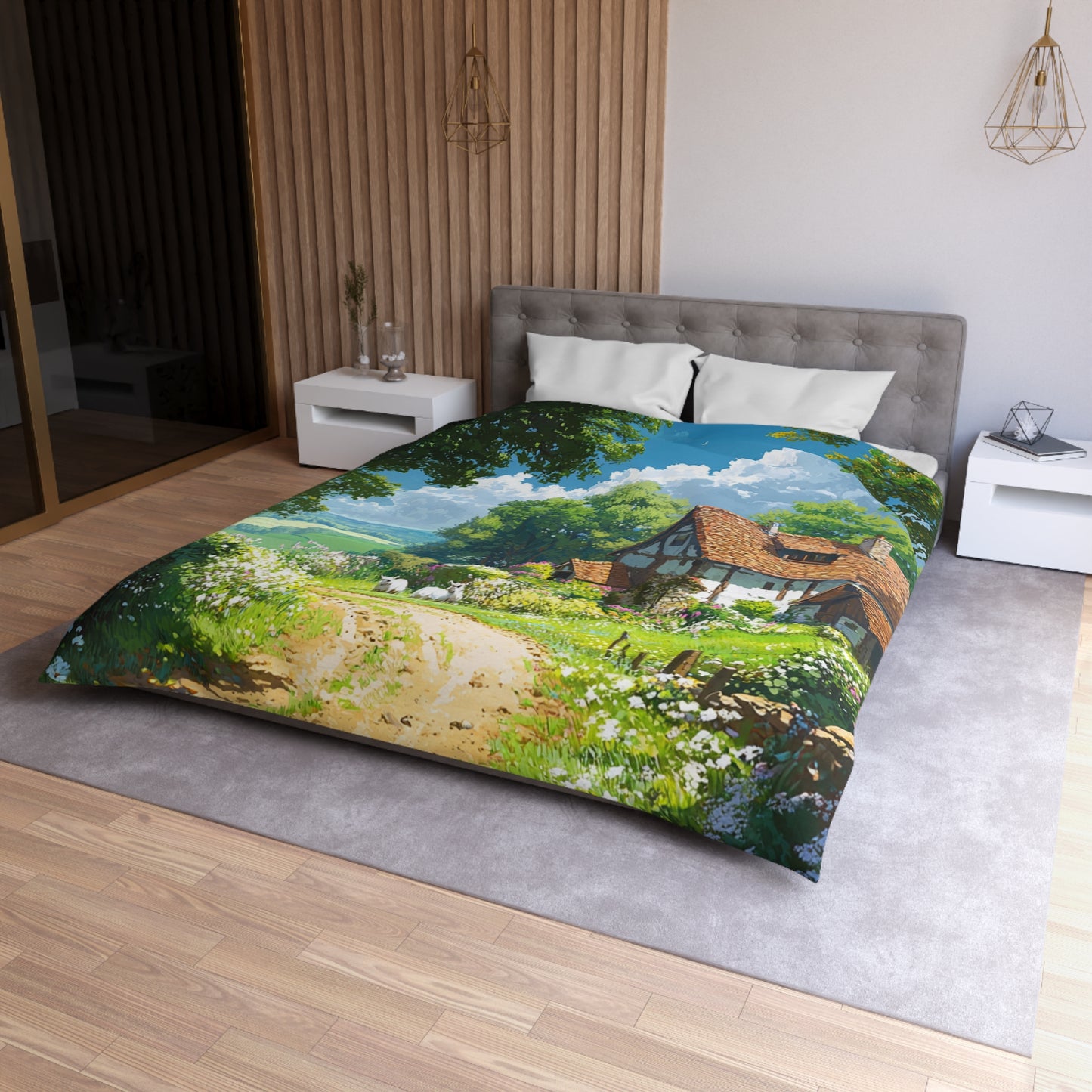 English Cottage In The Countryside - Microfiber Duvet Cover USA and UK