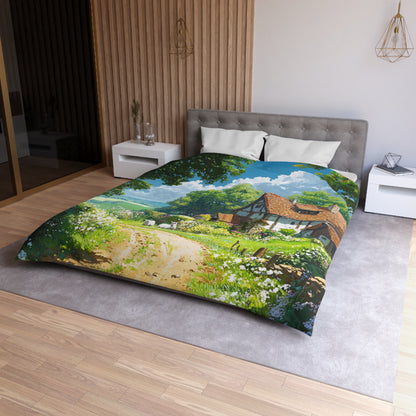 English Cottage In The Countryside - Microfiber Duvet Cover USA and UK