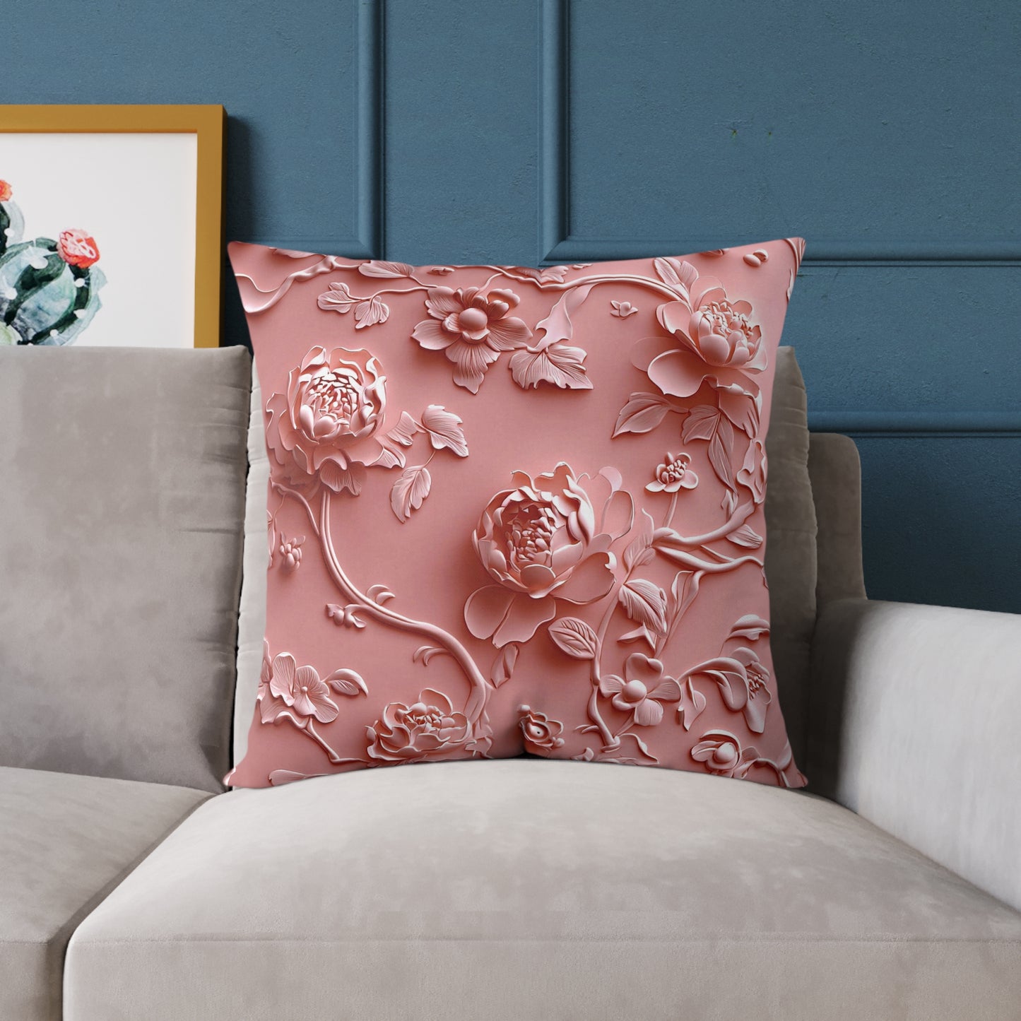 **Pink Vine Chinoiseries - Square Poly Canvas Pillow UK