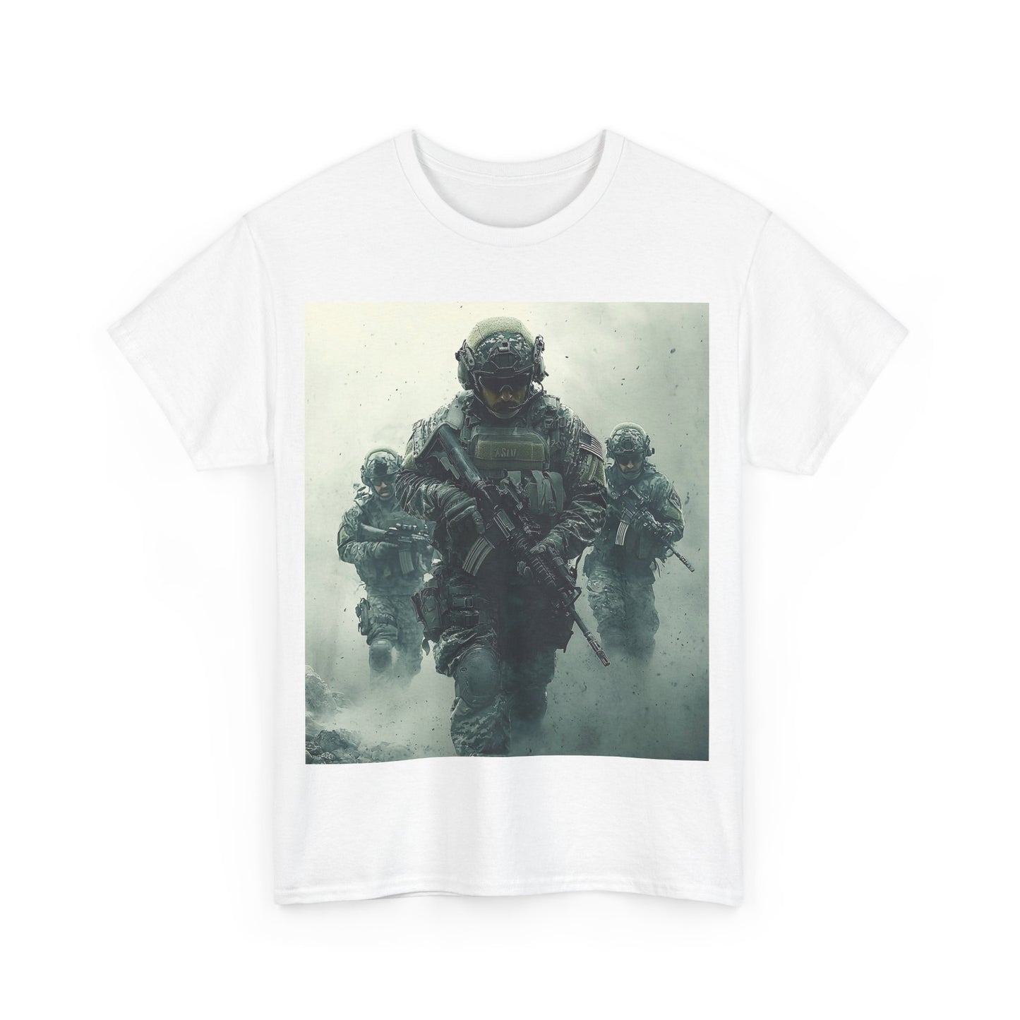 Heavy Cotton Tee - Military Action Print Tee UK