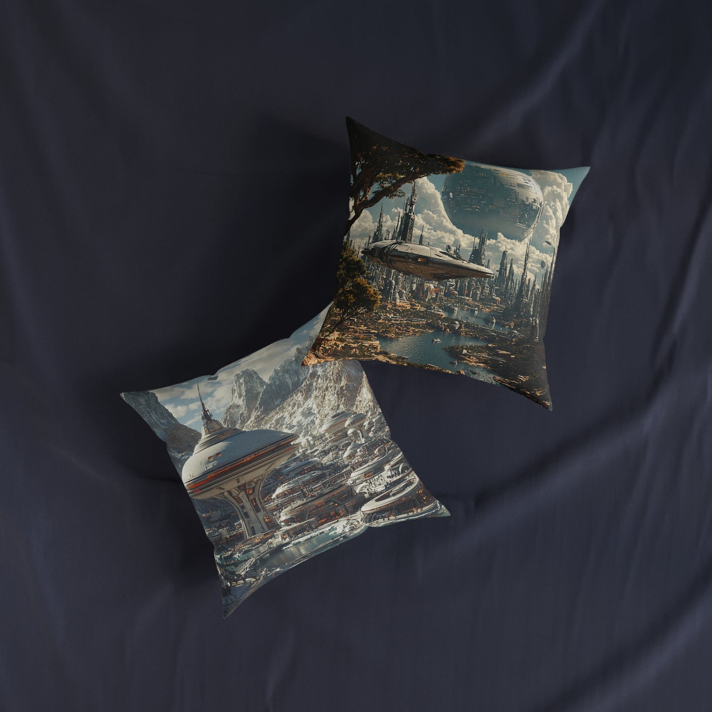 Futuristic Cityscape 2 Square Pillow - Cyberpunk Cityscape Design - UK