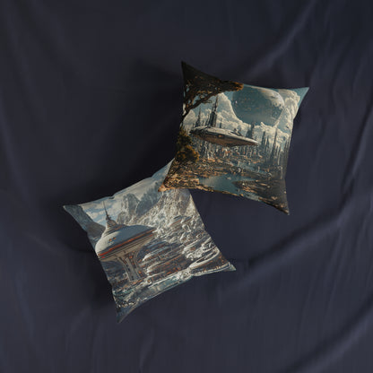 Futuristic Cityscape 2 Square Pillow - Cyberpunk Cityscape Design - UK