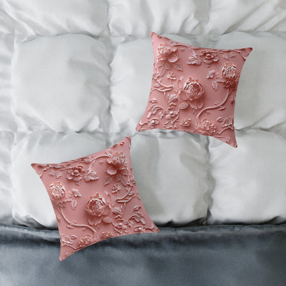 **Pink Vine Chinoiseries - Square Poly Canvas Pillow UK