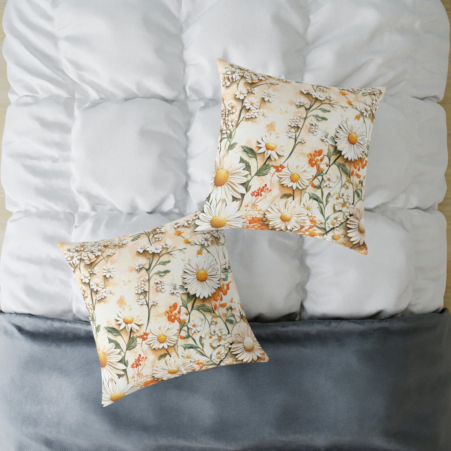 **Flowers Chinoiseries 3 - Square Poly Canvas Pillow UK