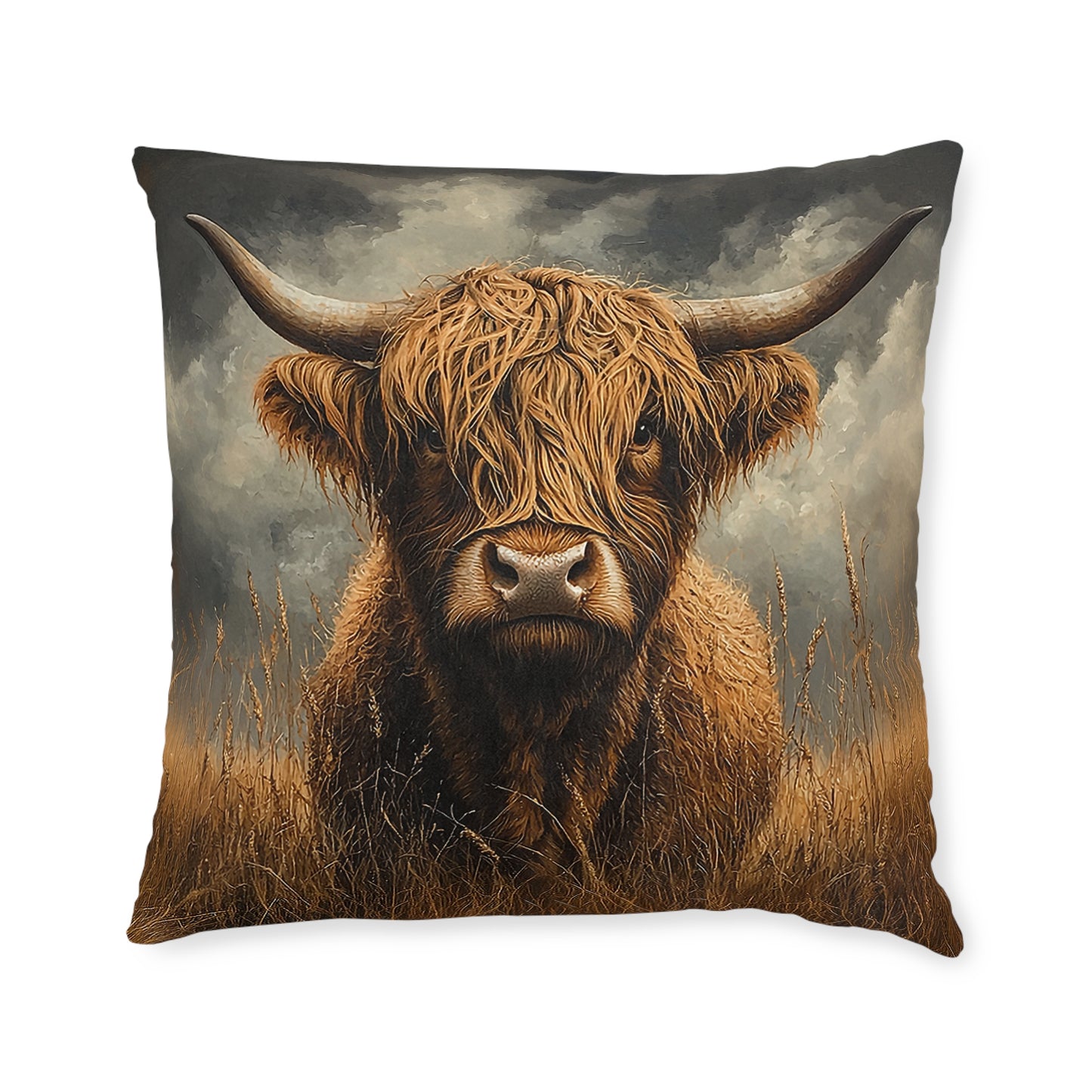 Rustic Highland Cow Square Country Cushion - Cosy Farmhouse Decor UK