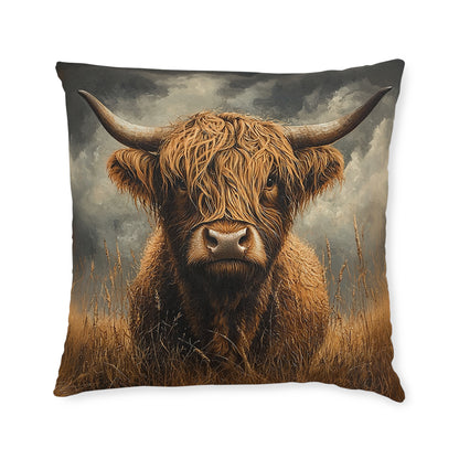 Rustic Highland Cow Square Country Cushion - Cosy Farmhouse Decor UK