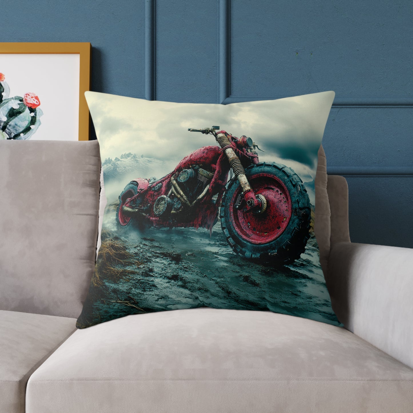 Apocalyptic Motorcycle - Square Poly Canvas Pillow UK