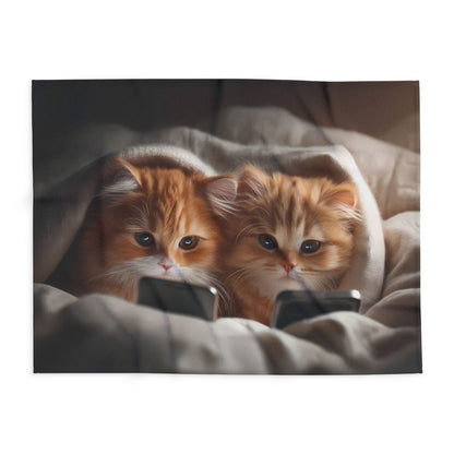 Cute Kittens in Bed With Mobile Phones - Arctic Fleece Blanket - UK