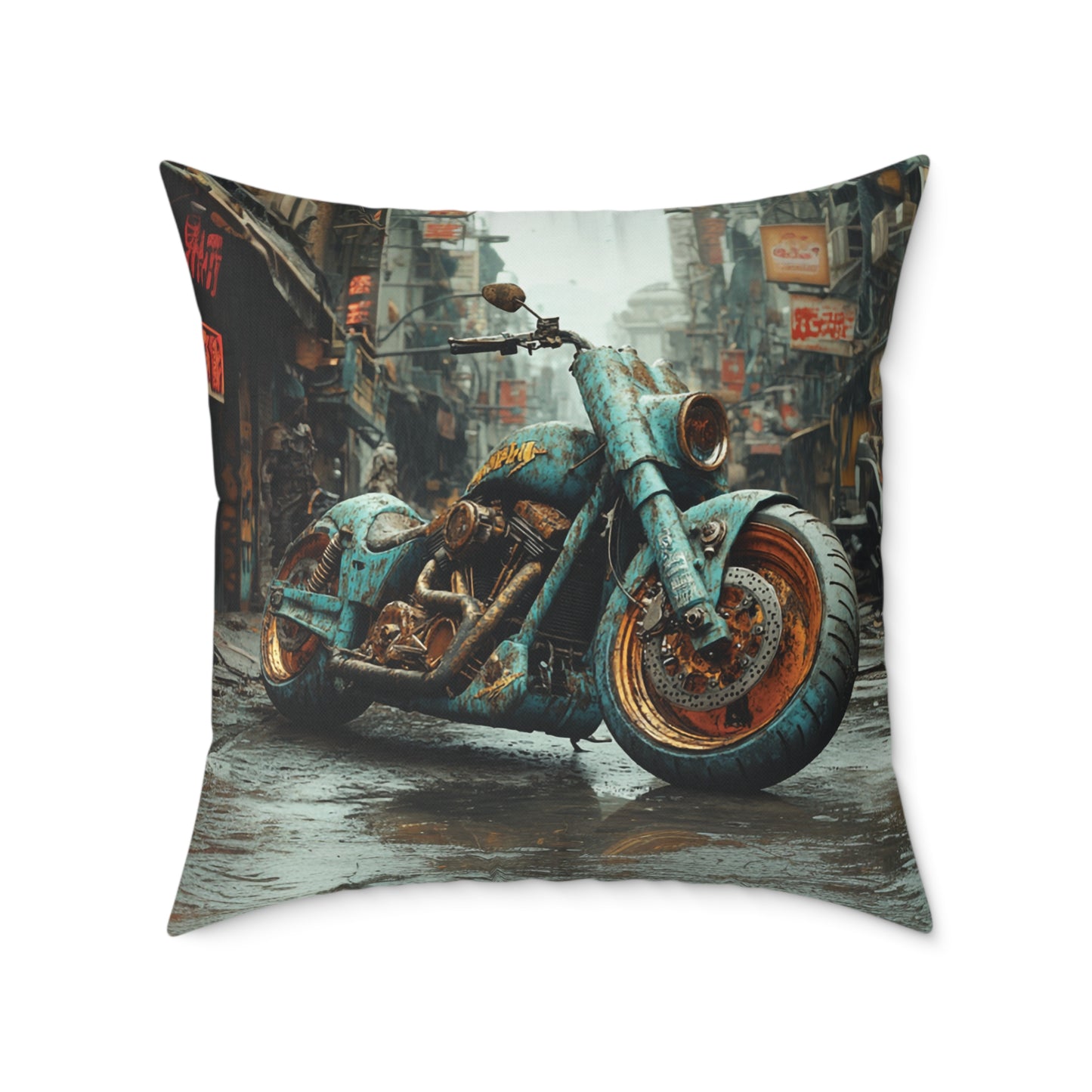 Apocalyptic Motorcycle 2 - Square Poly Canvas Pillow UK