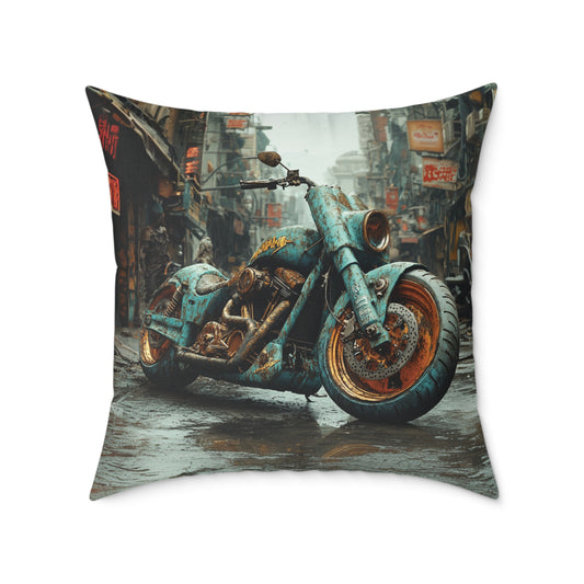 Apocalyptic Motorcycle 2 - Square Poly Canvas Pillow UK
