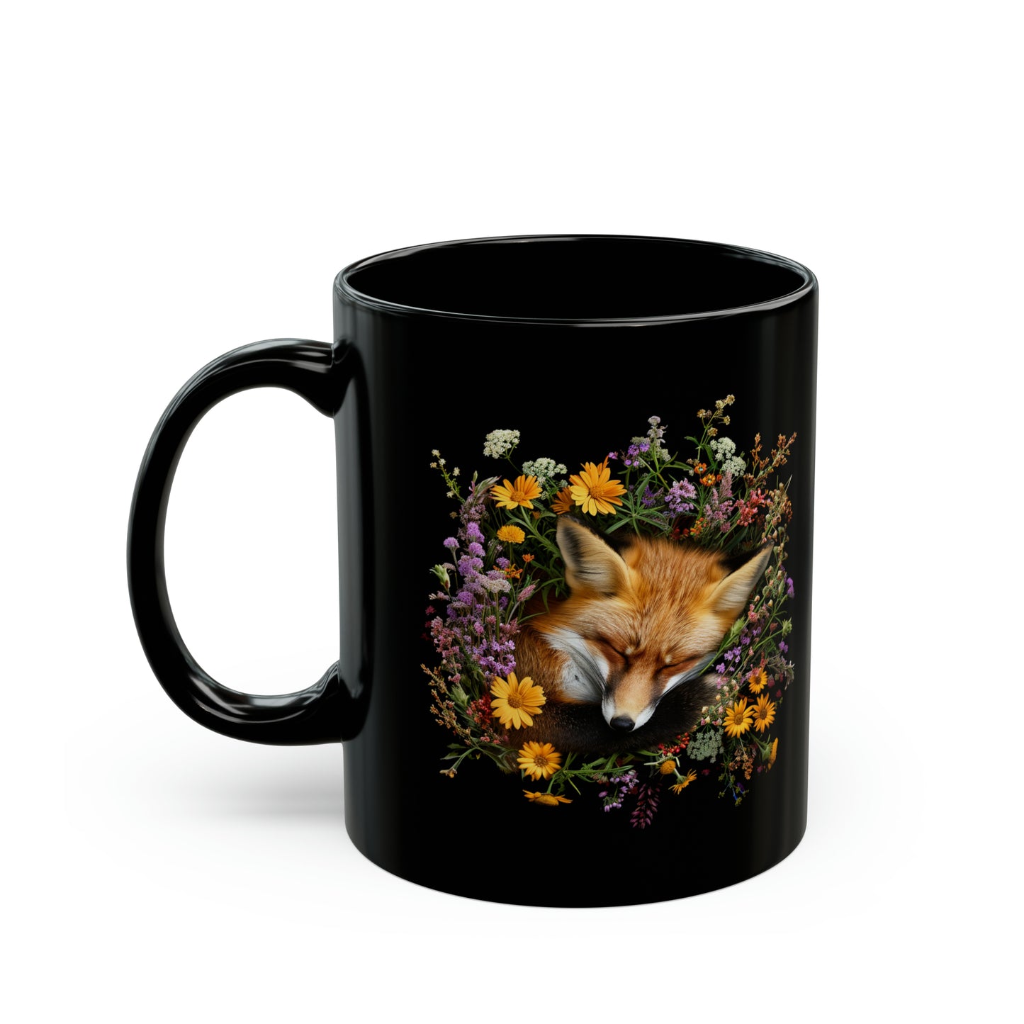 Floral Fox #3 - 11oz Black Mug