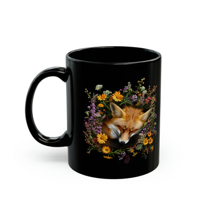 Floral Fox #3 - 11oz Black Mug