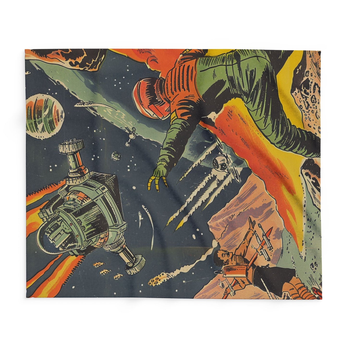 Retro Space Adventure Fleece Blanket - Cosy Gift for Sci-Fi Lovers UK