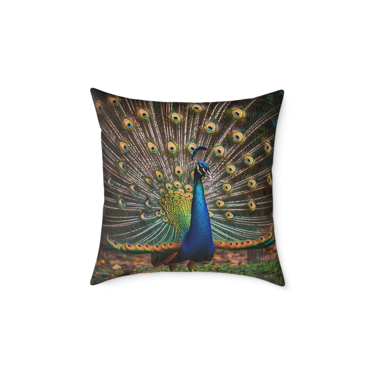 Rainbow Peacock 2 - Square Poly Canvas Pillow - UK