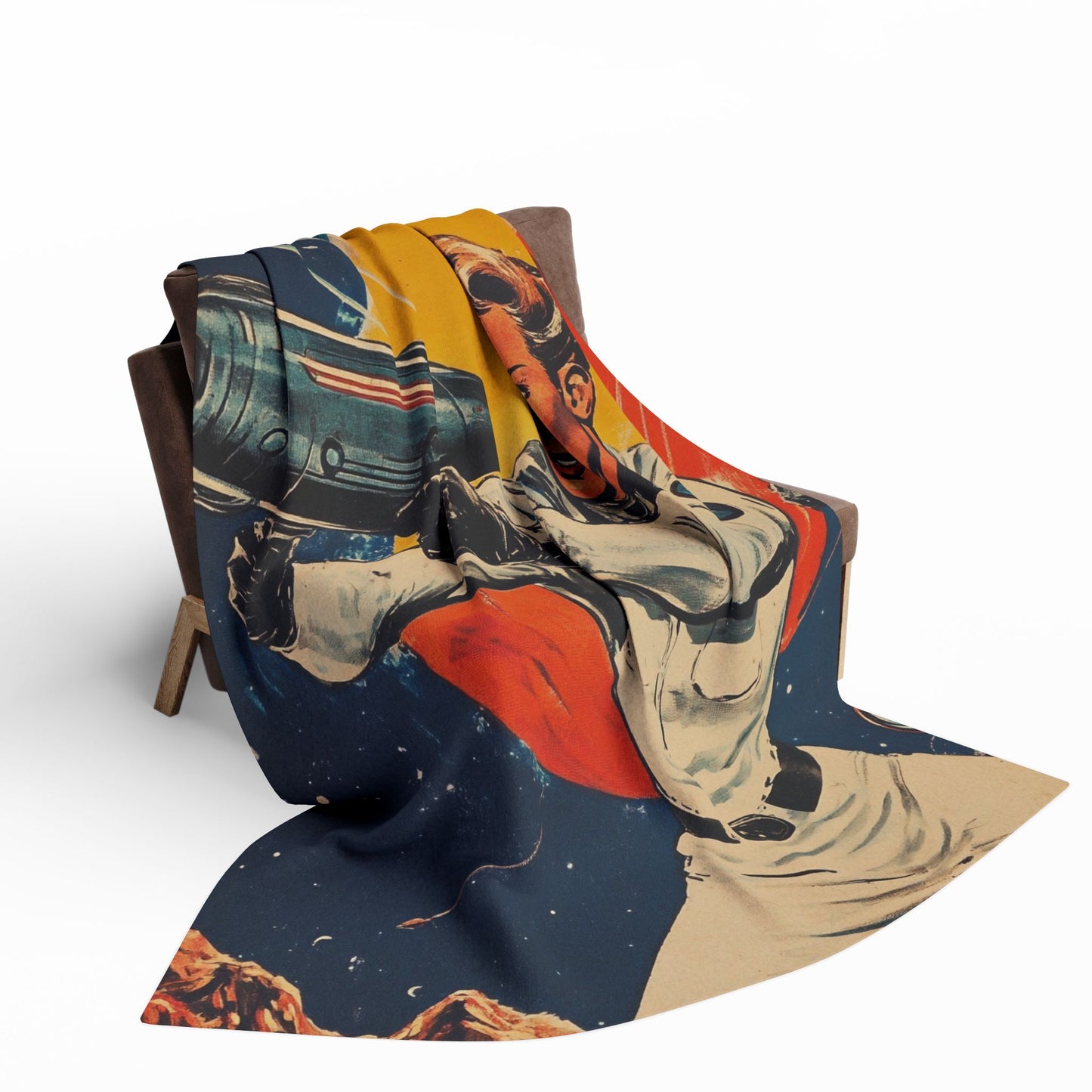 Retro Space Adventure Fleece Blanket 5 - Cosy Gift for Sci-Fi Lovers UK