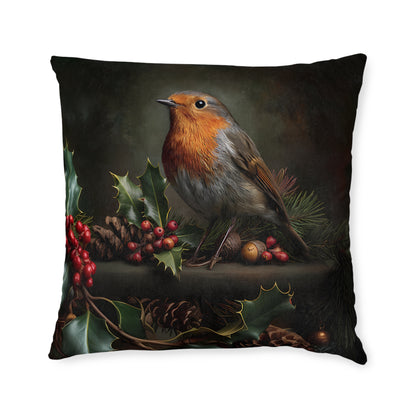 Cute Robin Sitting On Cones and Holly - Square Pillow -UK