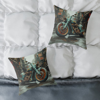 Apocalyptic Motorcycle 2 - Square Poly Canvas Pillow UK