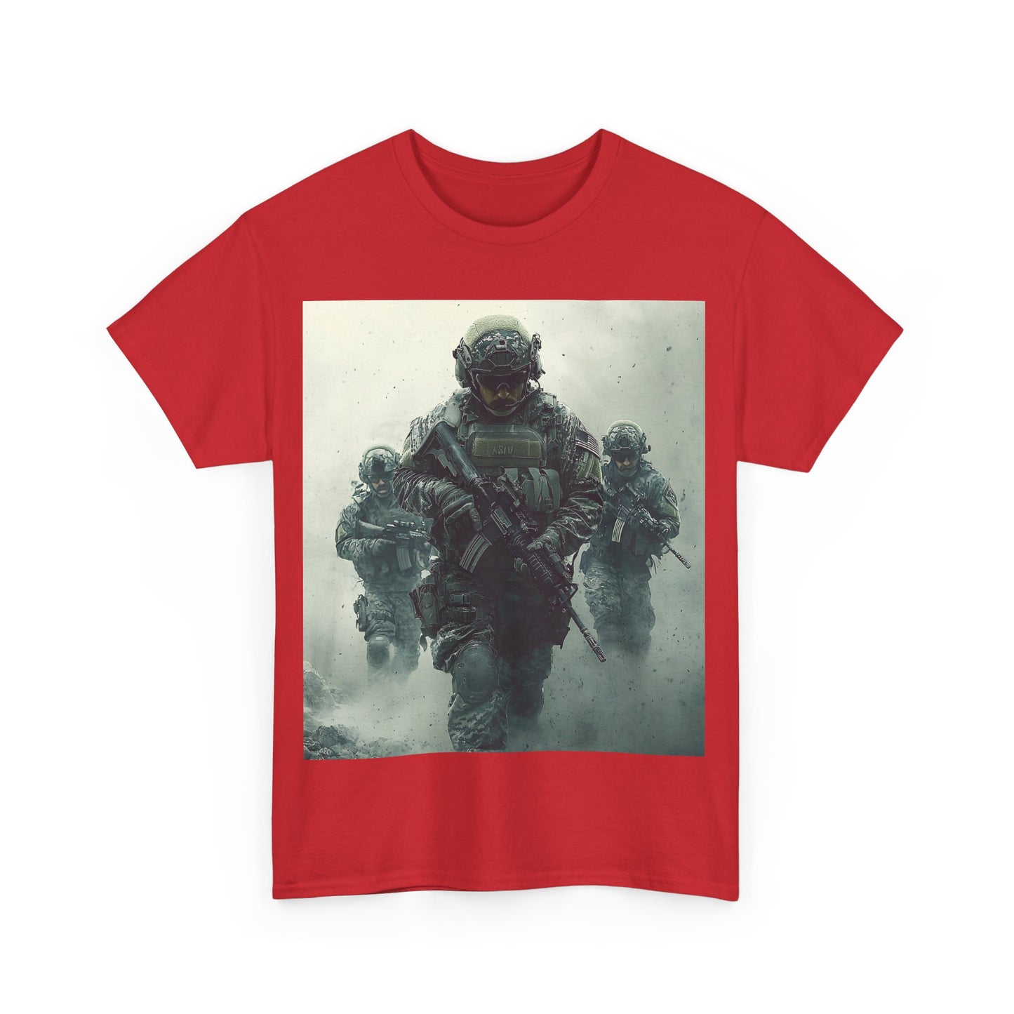 Heavy Cotton Tee - Military Action Print Tee UK