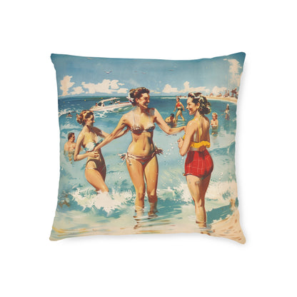 A Day At The Beach Retro - Square Pillow - UK