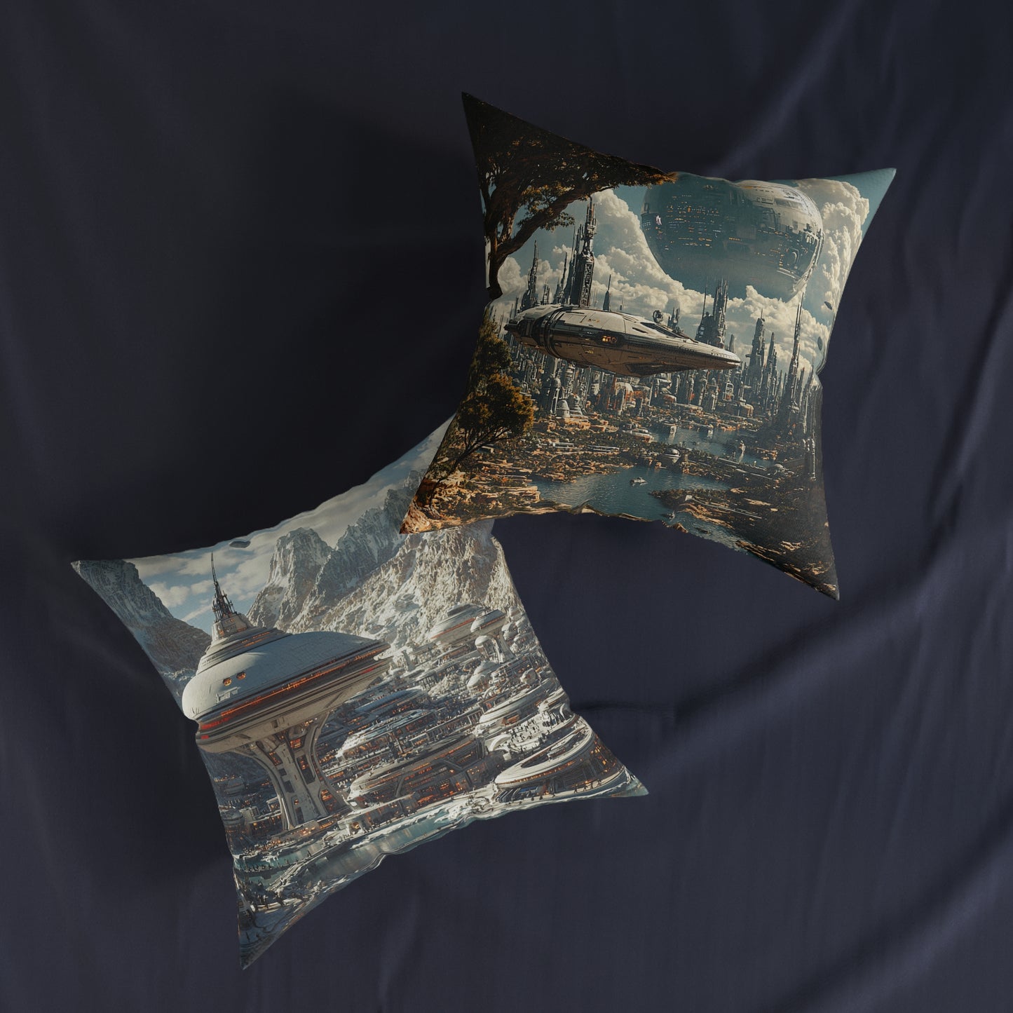 Futuristic Cityscape 2 Square Pillow - Cyberpunk Cityscape Design - UK