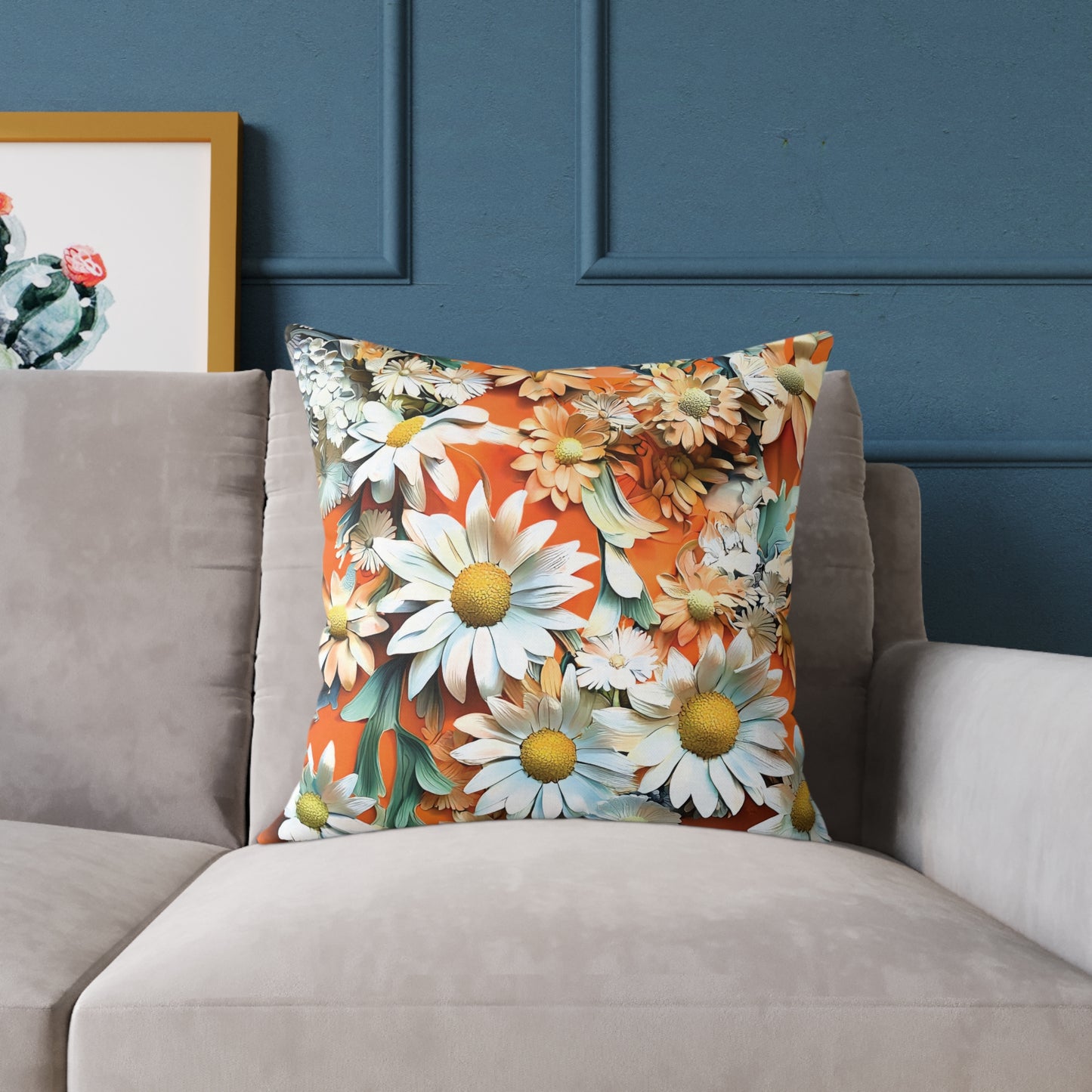 **Daisy Chinoiseries - Square Poly Canvas Pillow UK