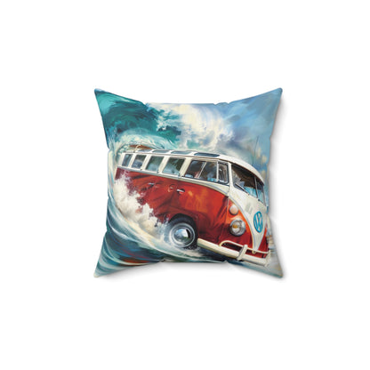 Surf Wagon - Spun Polyester Square Pillow - USA