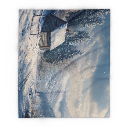 Cosy Arctic Fleece Blanket - Winter Cabin Design - UK