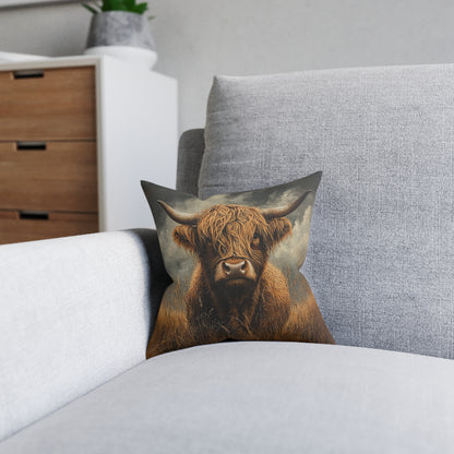 Rustic Highland Cow Square Country Cushion - Cosy Farmhouse Decor UK