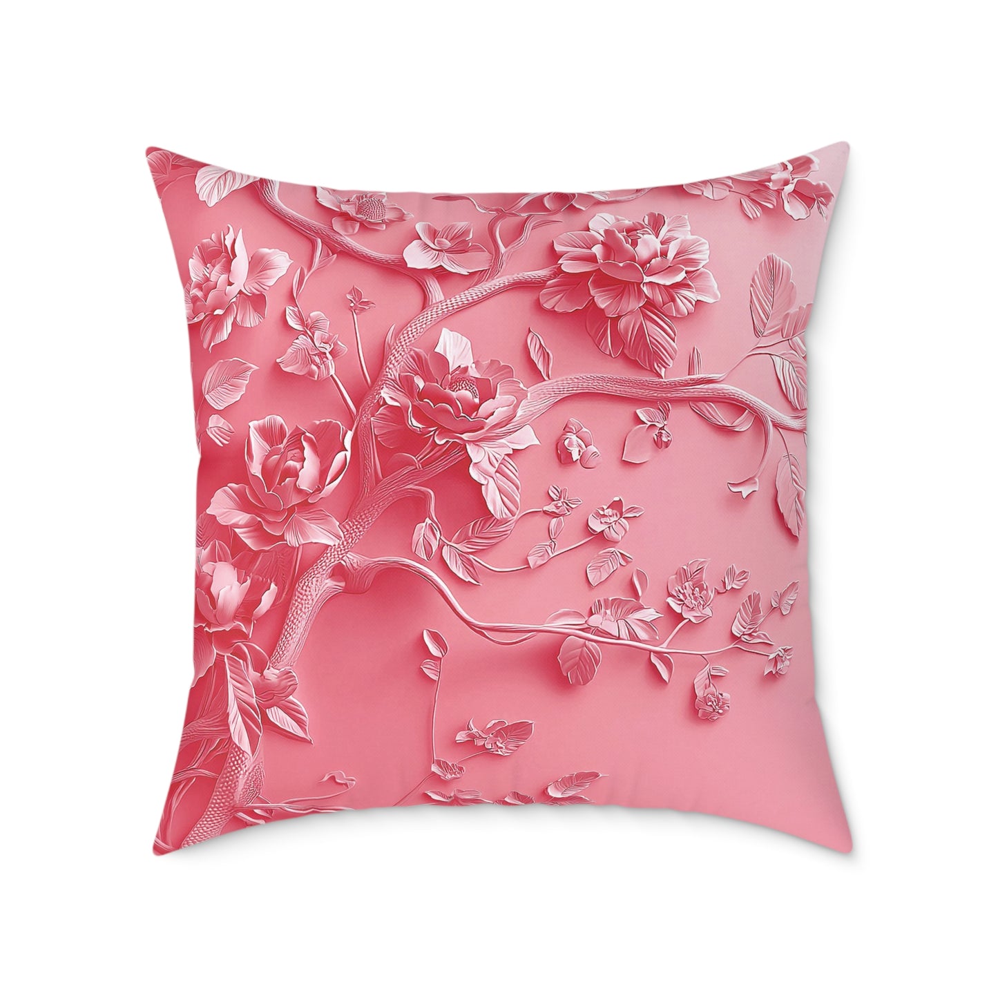 Pink Vine 2 Chinoiseries - Square Poly Canvas Pillow UK