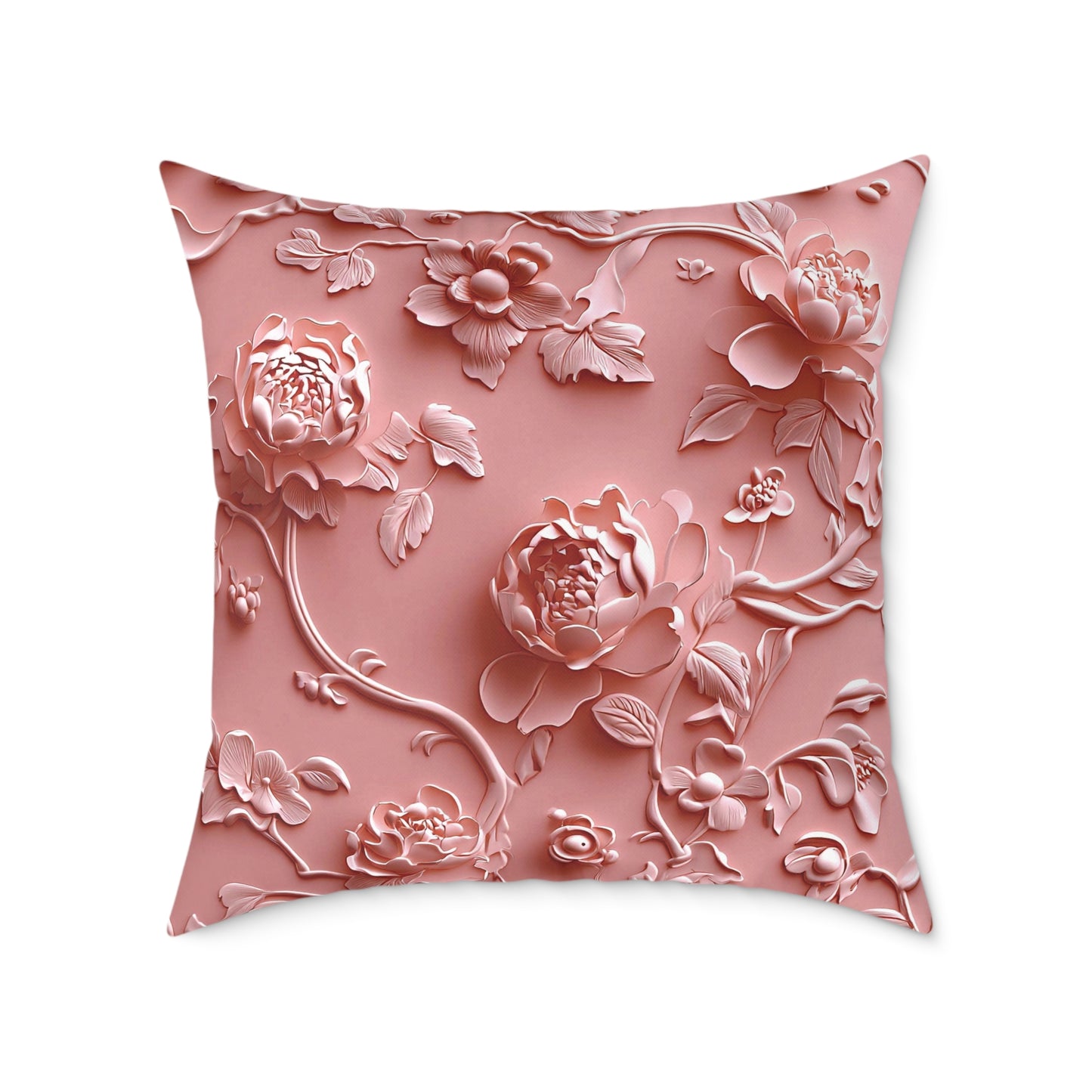 **Pink Vine Chinoiseries - Square Poly Canvas Pillow UK