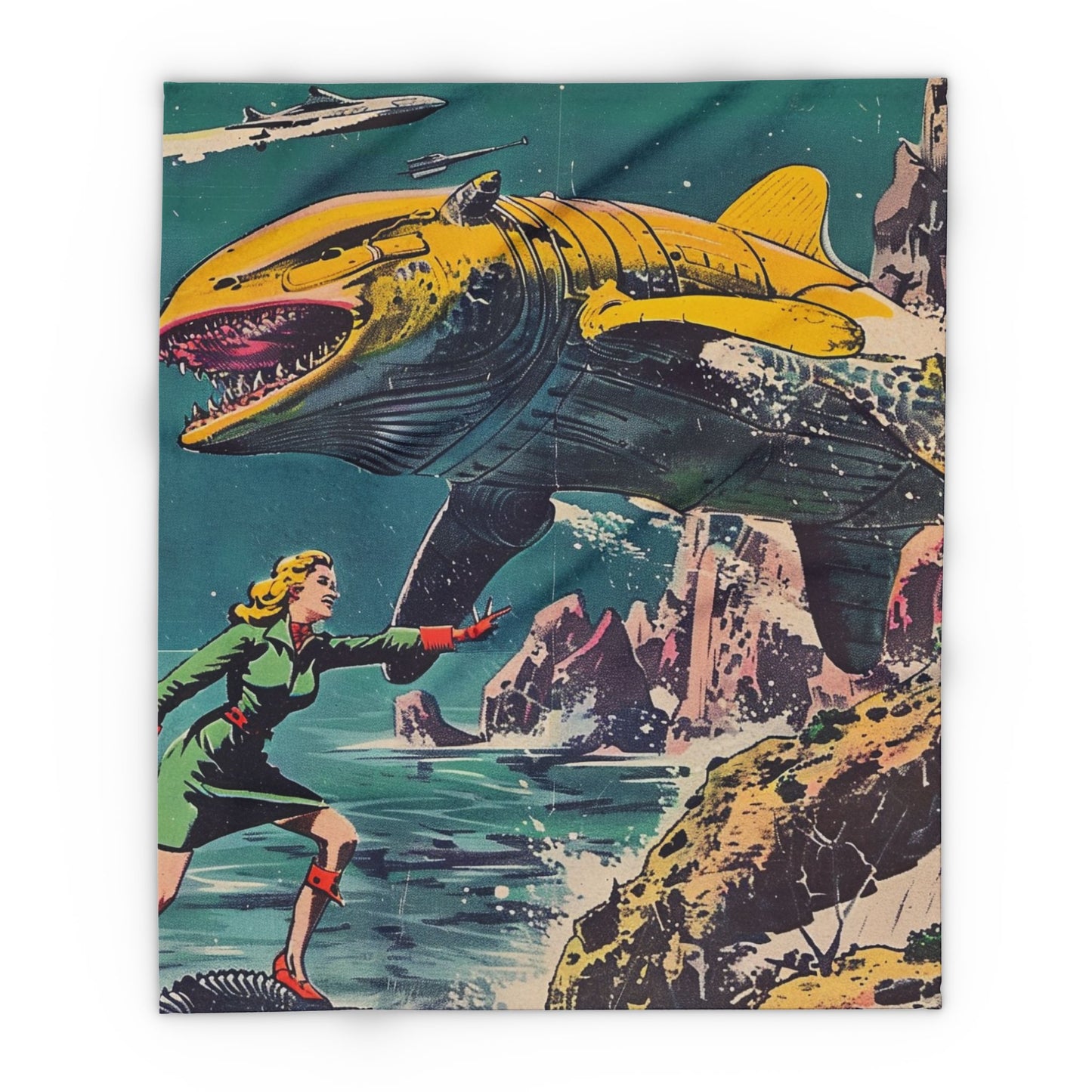 Retro Space Adventure Fleece Blanket 2 - Cosy Gift for Sci-Fi Lovers UK