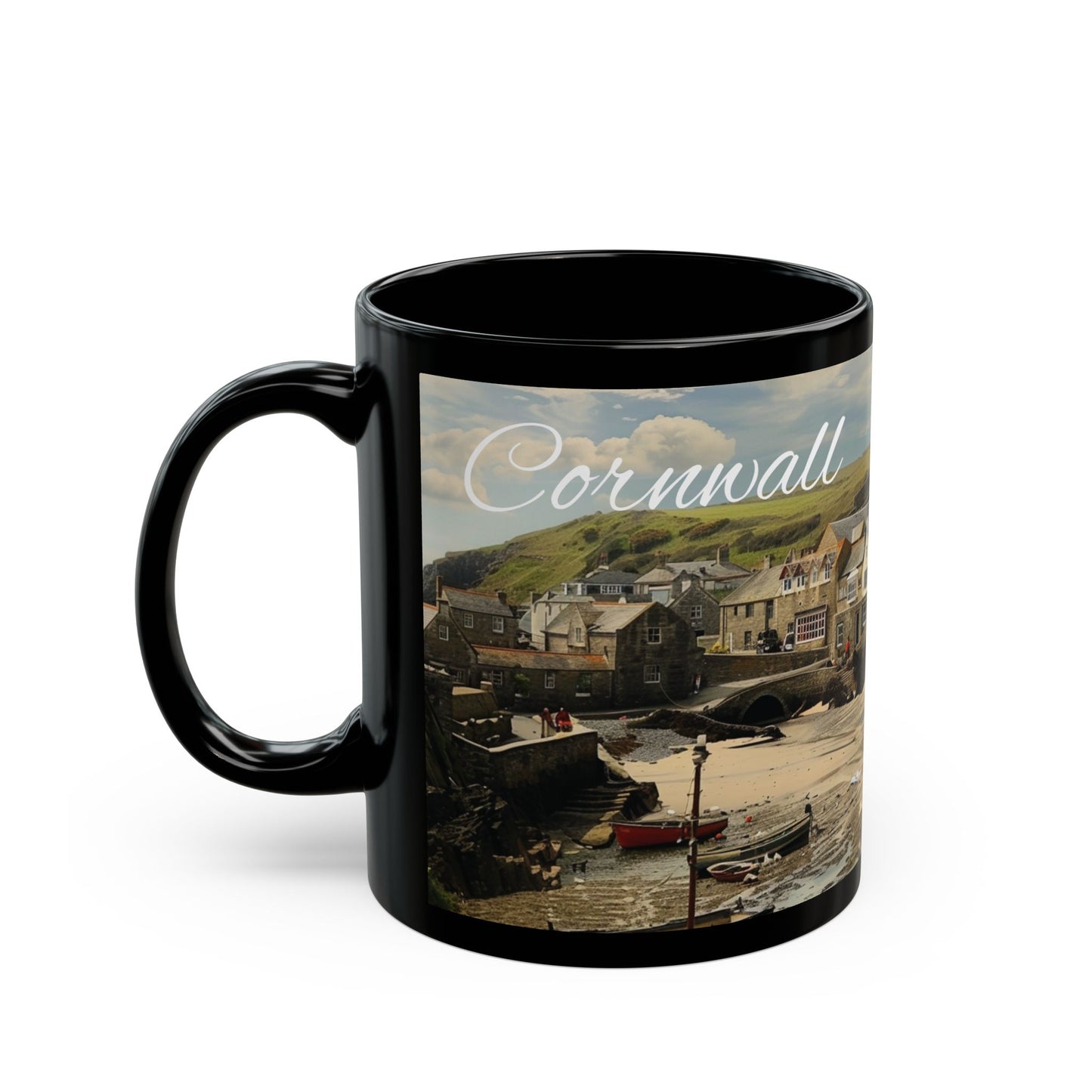 Cosy Black Mug with 'Cornwall' Design - Perfect for Coffee Lovers - UK
