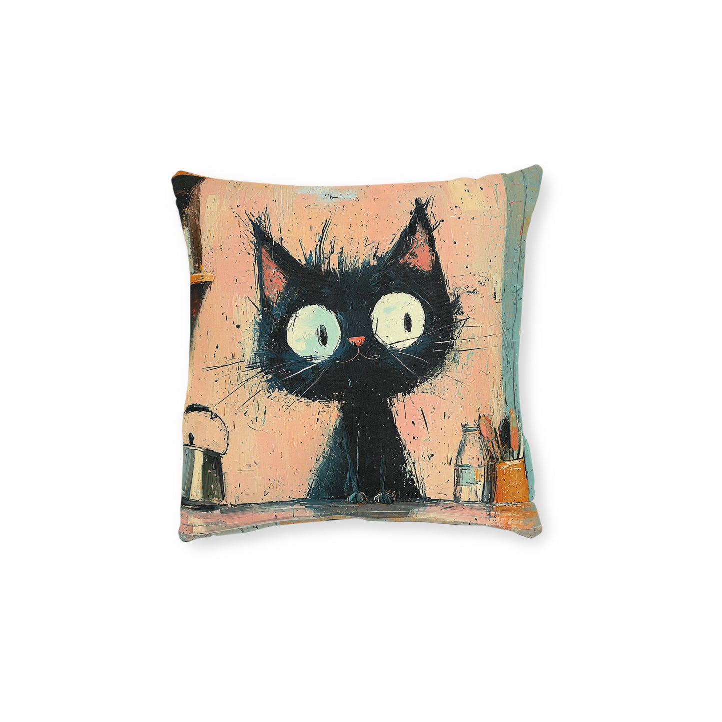 Scruffy Cat 2 -Square Cushion - UK