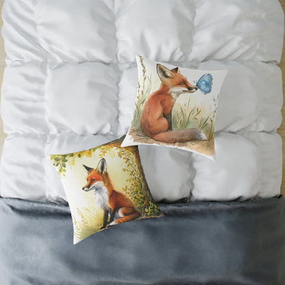 Cute Foxes - Square Poly Canvas Pillow - UK