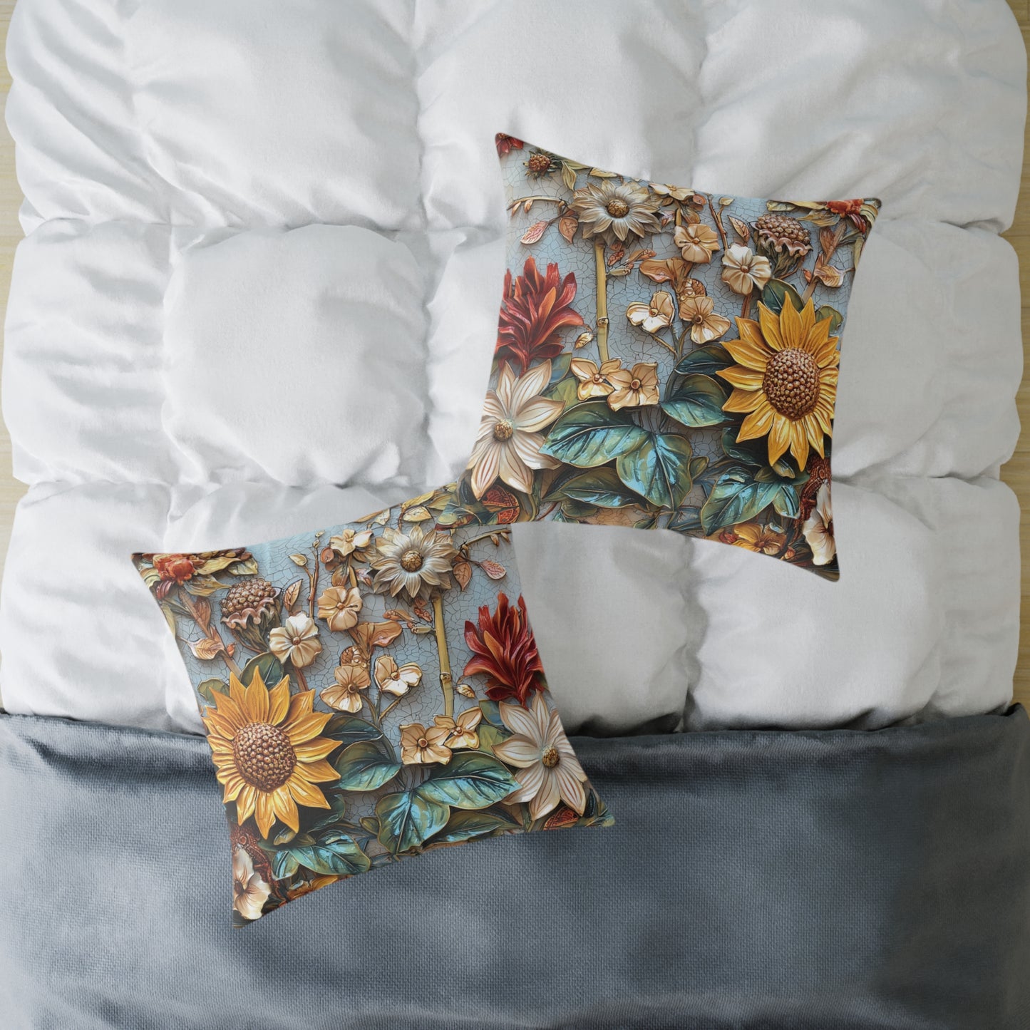 **Flowers 2 Chinoiseries - Square Poly Canvas Pillow UK