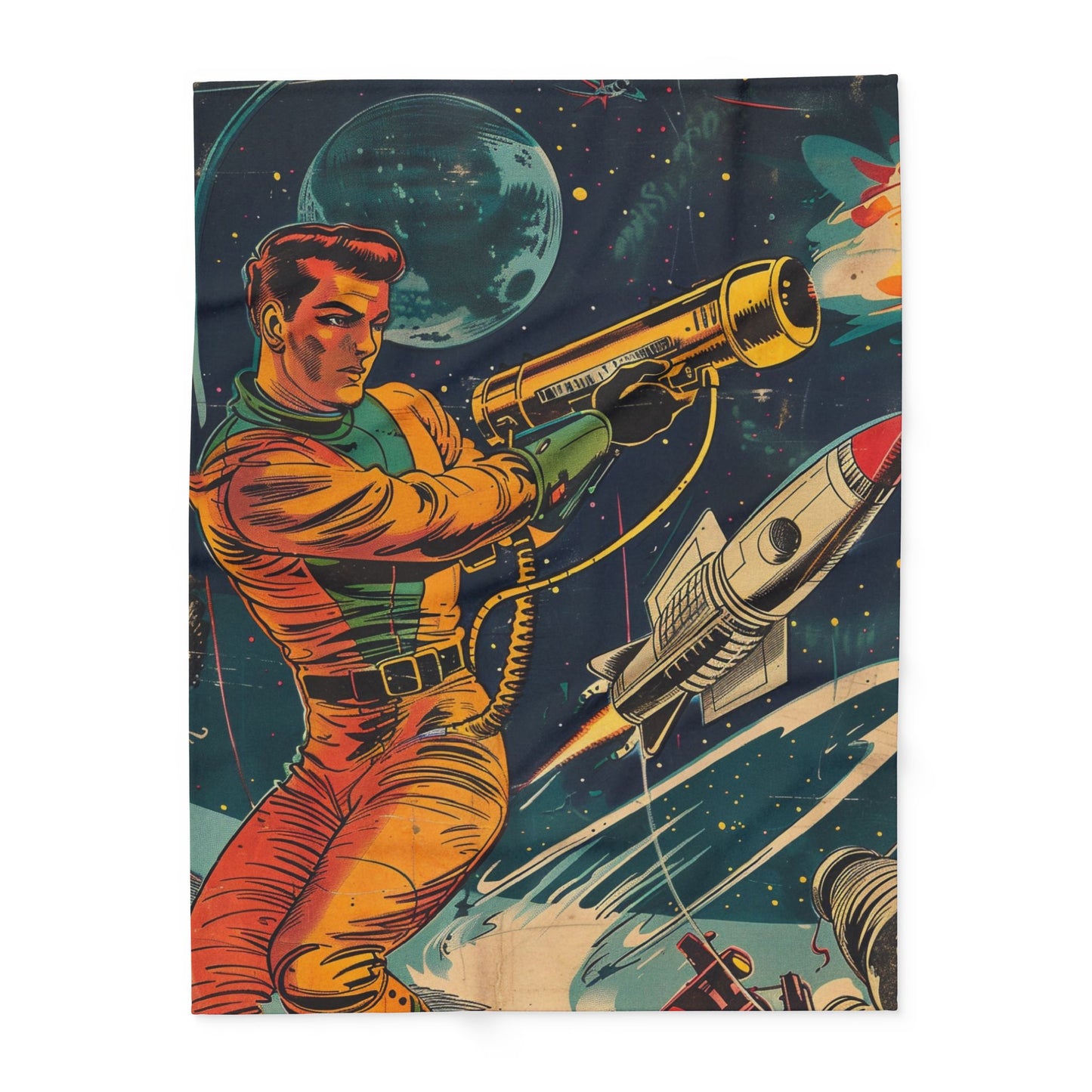 Retro Space Adventure Fleece Blanket 7 - Cosy Gift for Sci-Fi Lovers UK