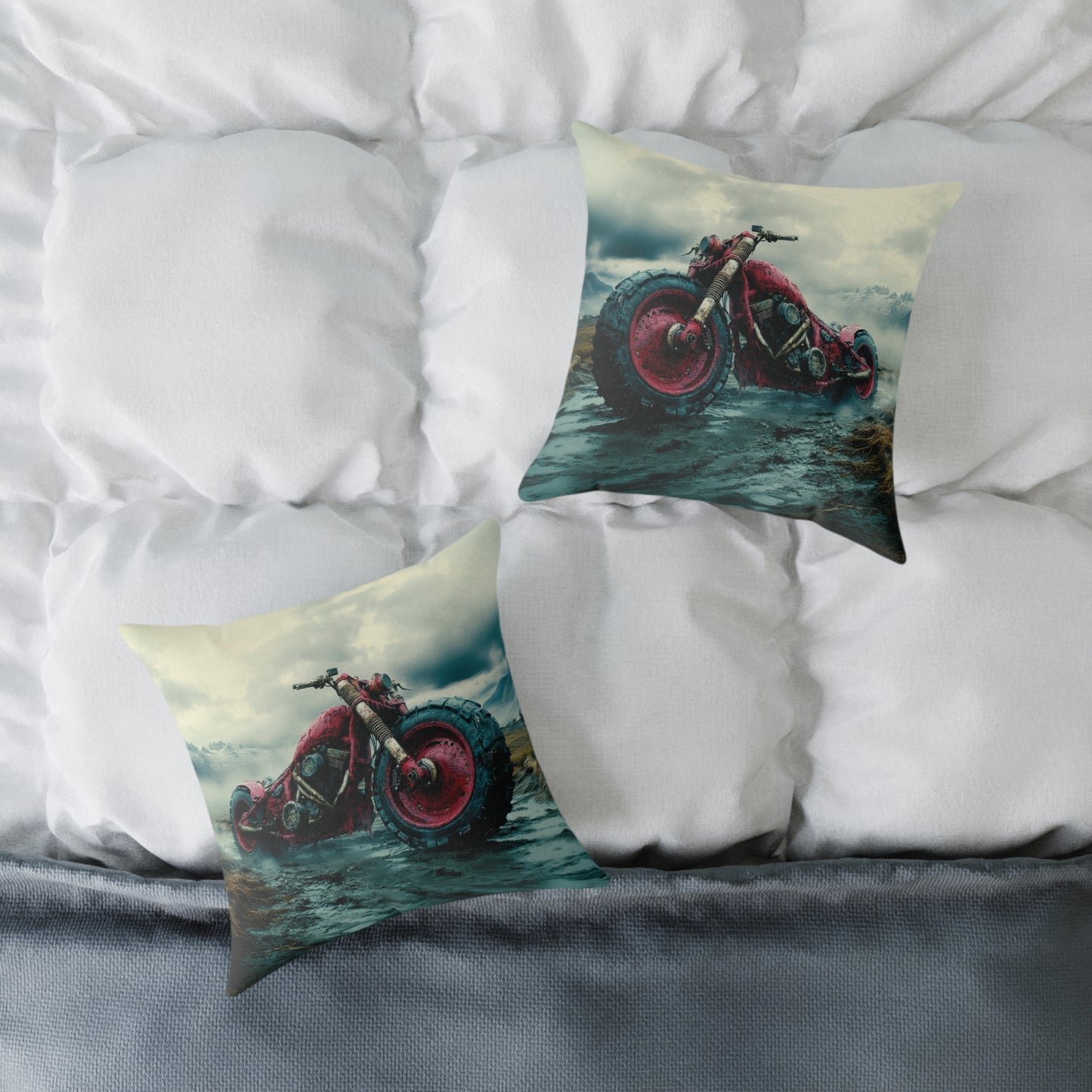 Apocalyptic Motorcycle - Square Poly Canvas Pillow UK