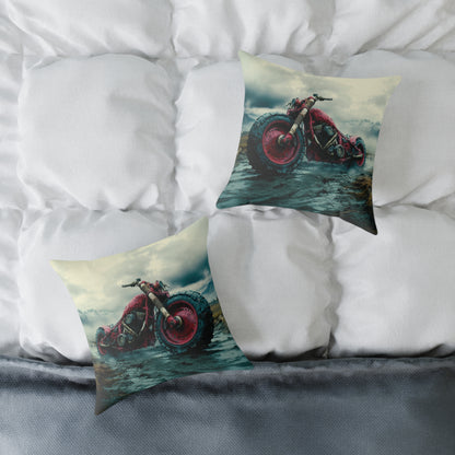 Apocalyptic Motorcycle - Square Poly Canvas Pillow UK