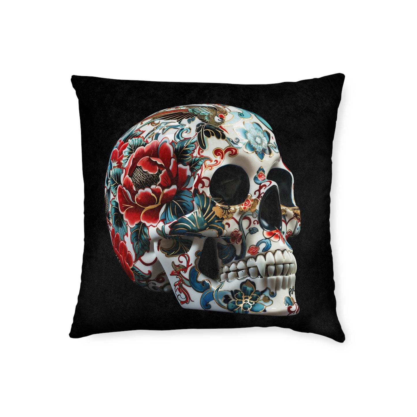 Floral Skull - Square Pillow - UK