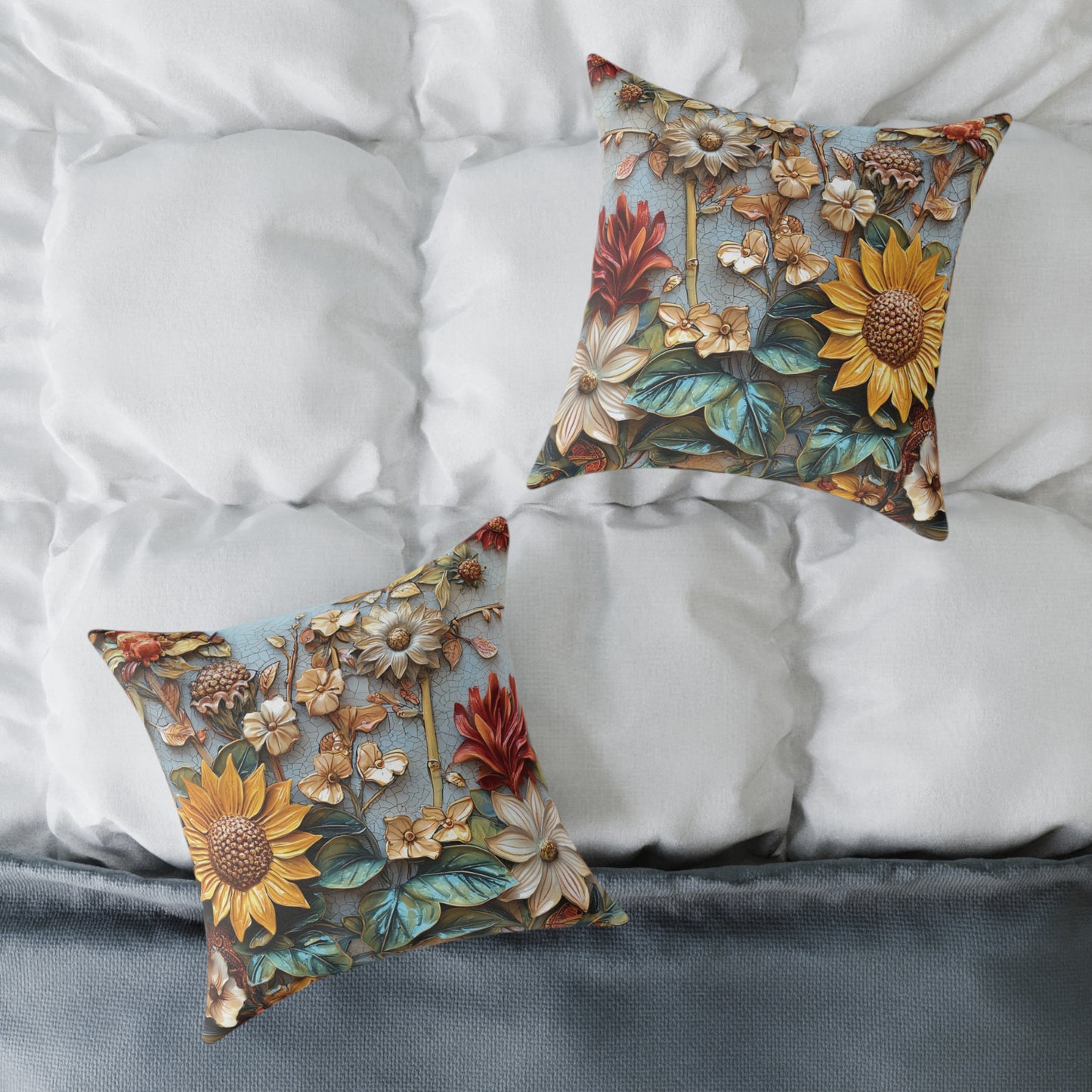 **Flowers 2 Chinoiseries - Square Poly Canvas Pillow UK