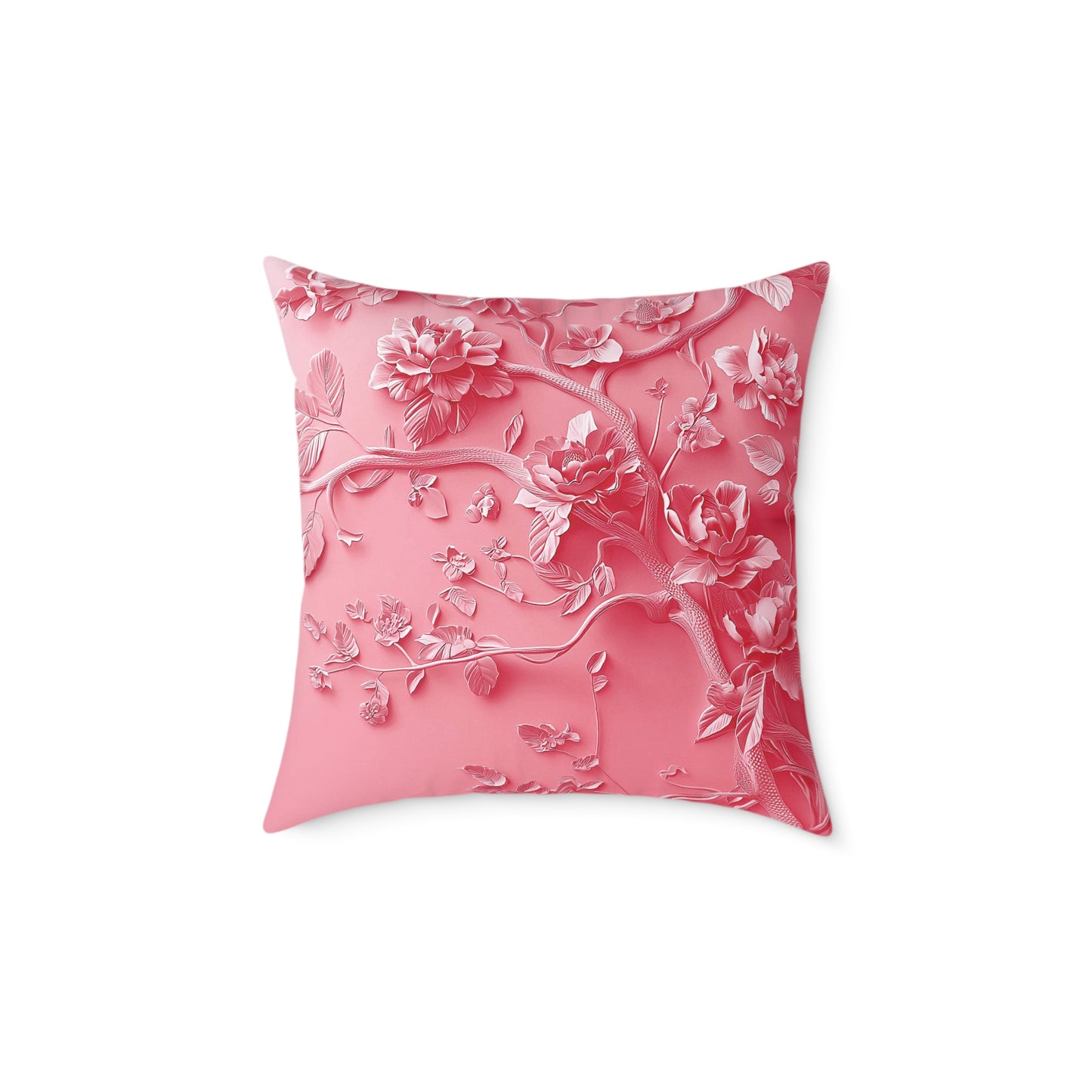 Pink Vine 2 Chinoiseries - Square Poly Canvas Pillow UK