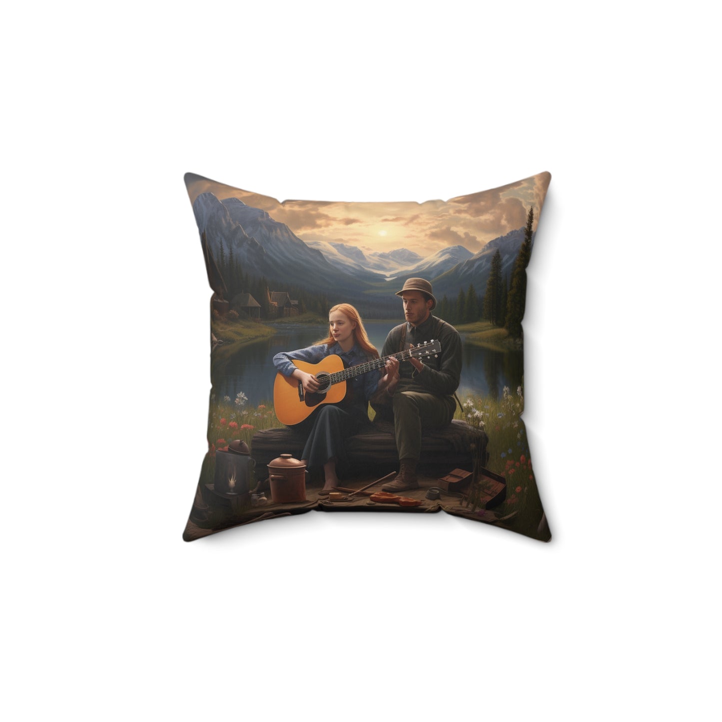Folk Music #4  - Spun Polyester Pillow - USA