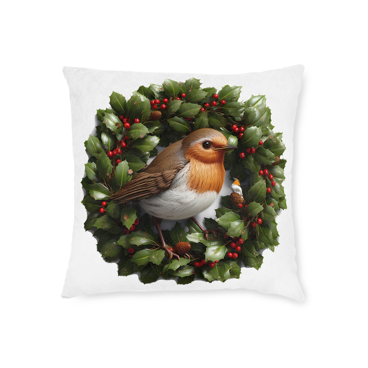Christmas Robin Sat On A Holly Wreath - UK