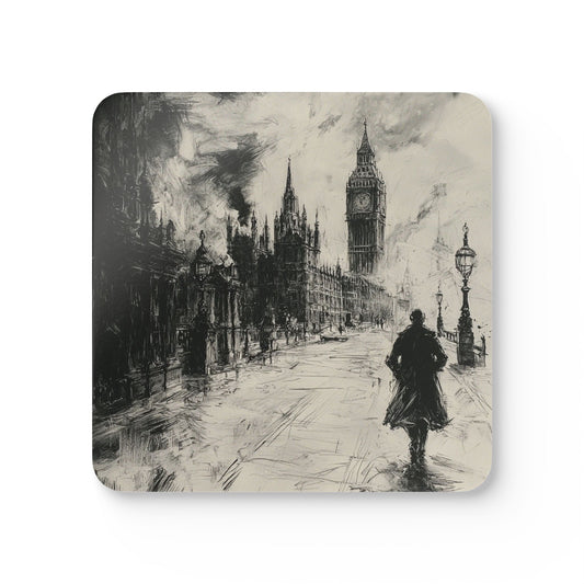 *Artistic Cork Coaster Set - Victorian London Skyline UK