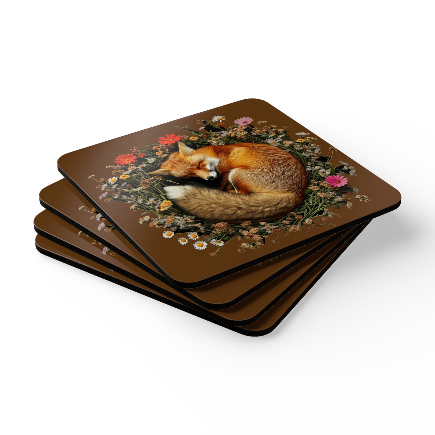 *A Sleeping Fox Corkwood Coaster Set - UK