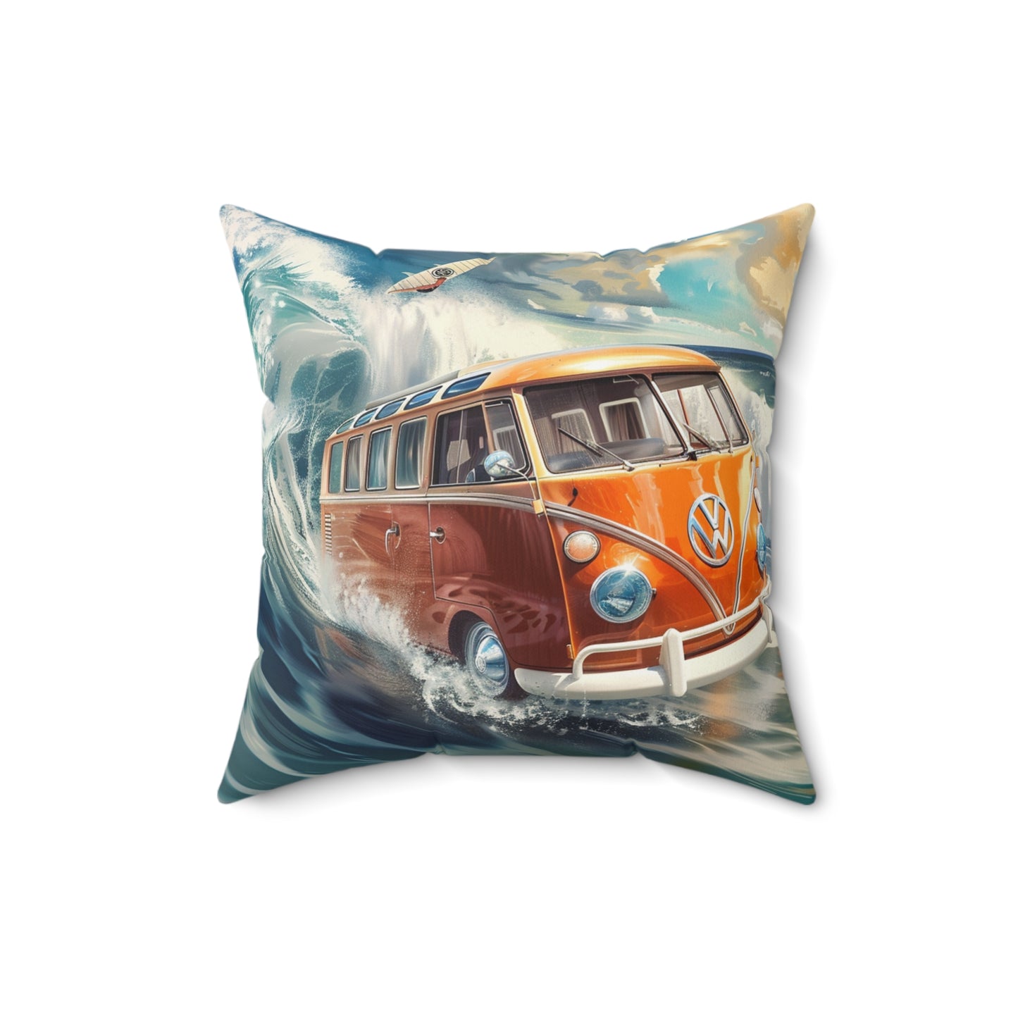 Surf Wagon - Spun Polyester Square Pillow - USA